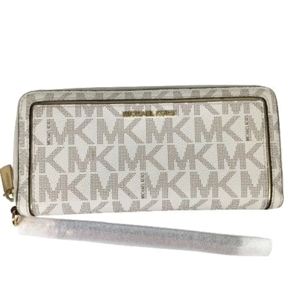 Michael Kors Jet Set Travel Vanilla Tan Leather Continental Wallet Wristlet NIB
